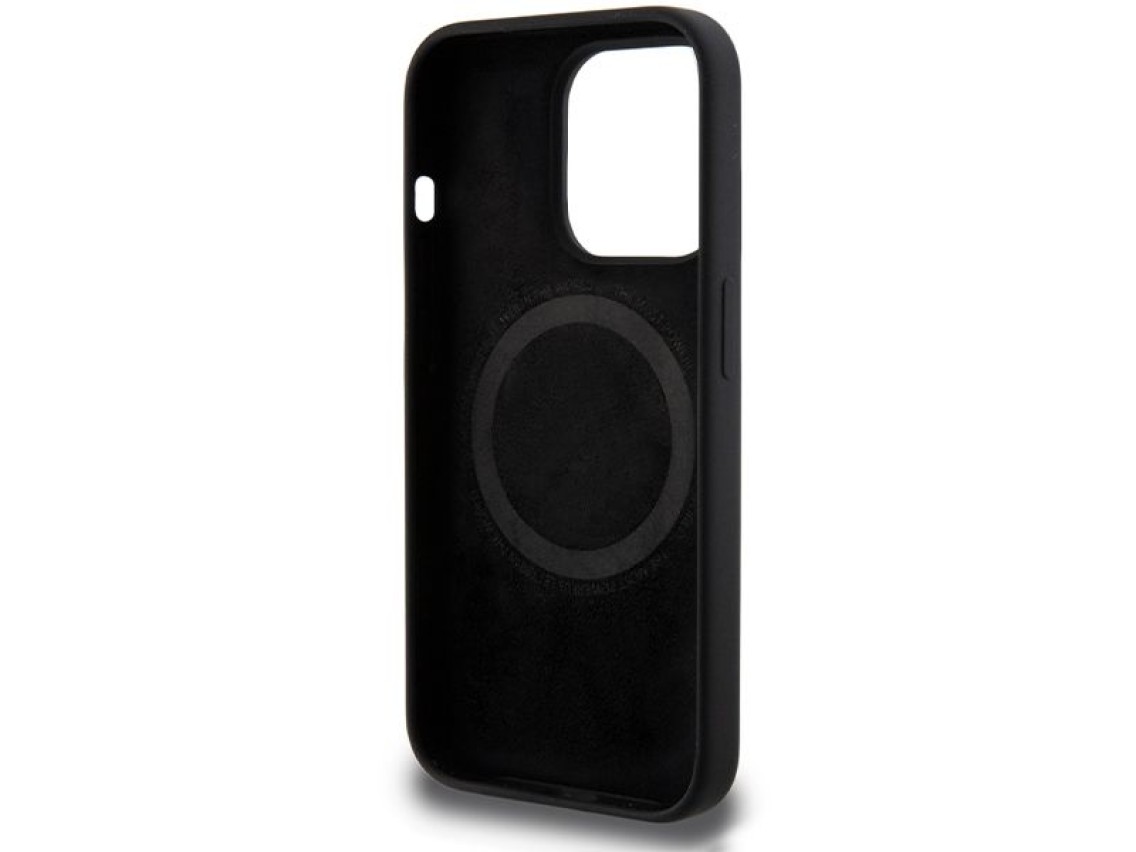 Funda de silicona con diseño BMW M MagSafe para iPhone 15 Pro - negra
