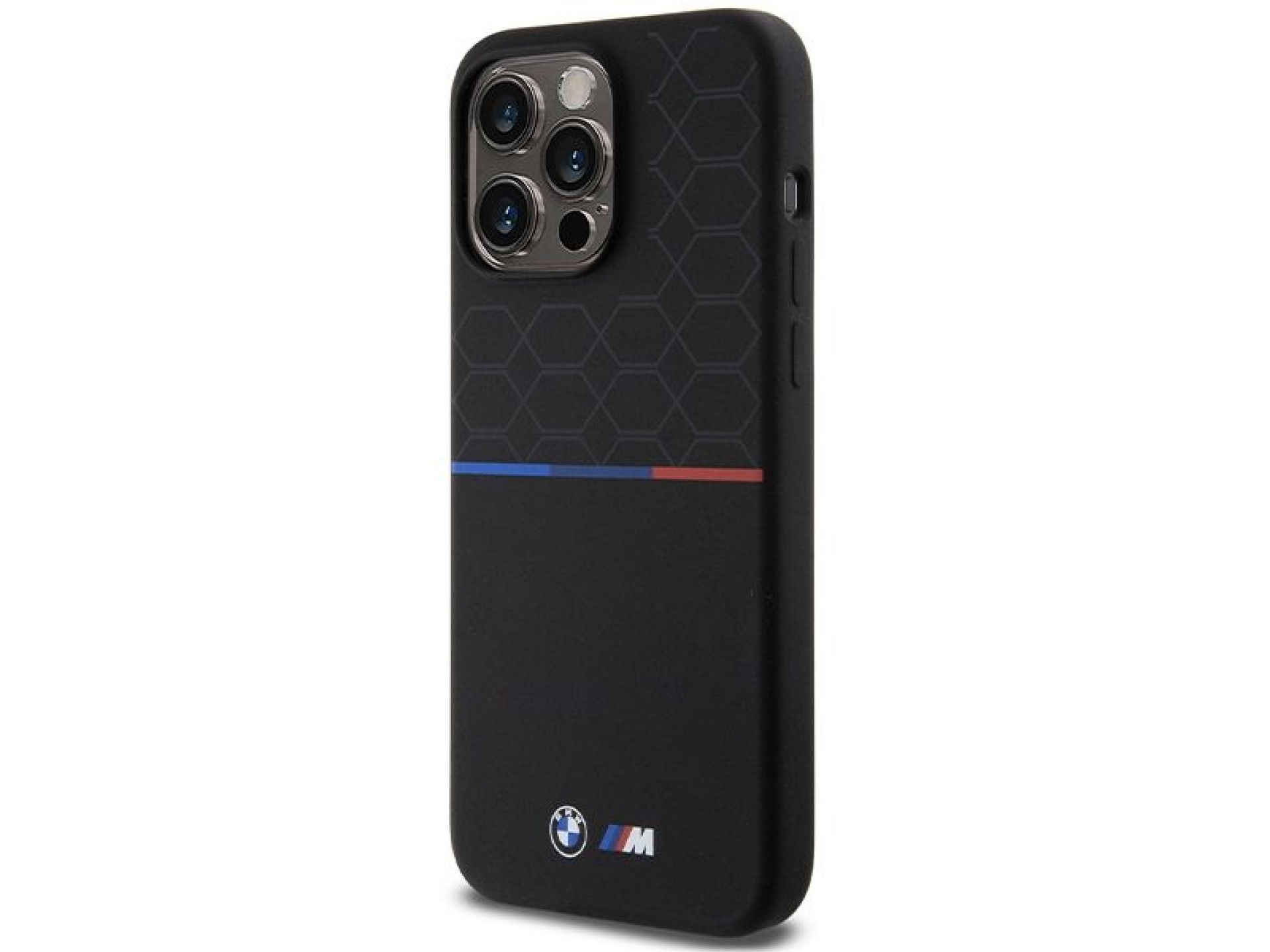 Capa MagSafe de silicone com padrão BMW M para iPhone 15 Pro Max - preta