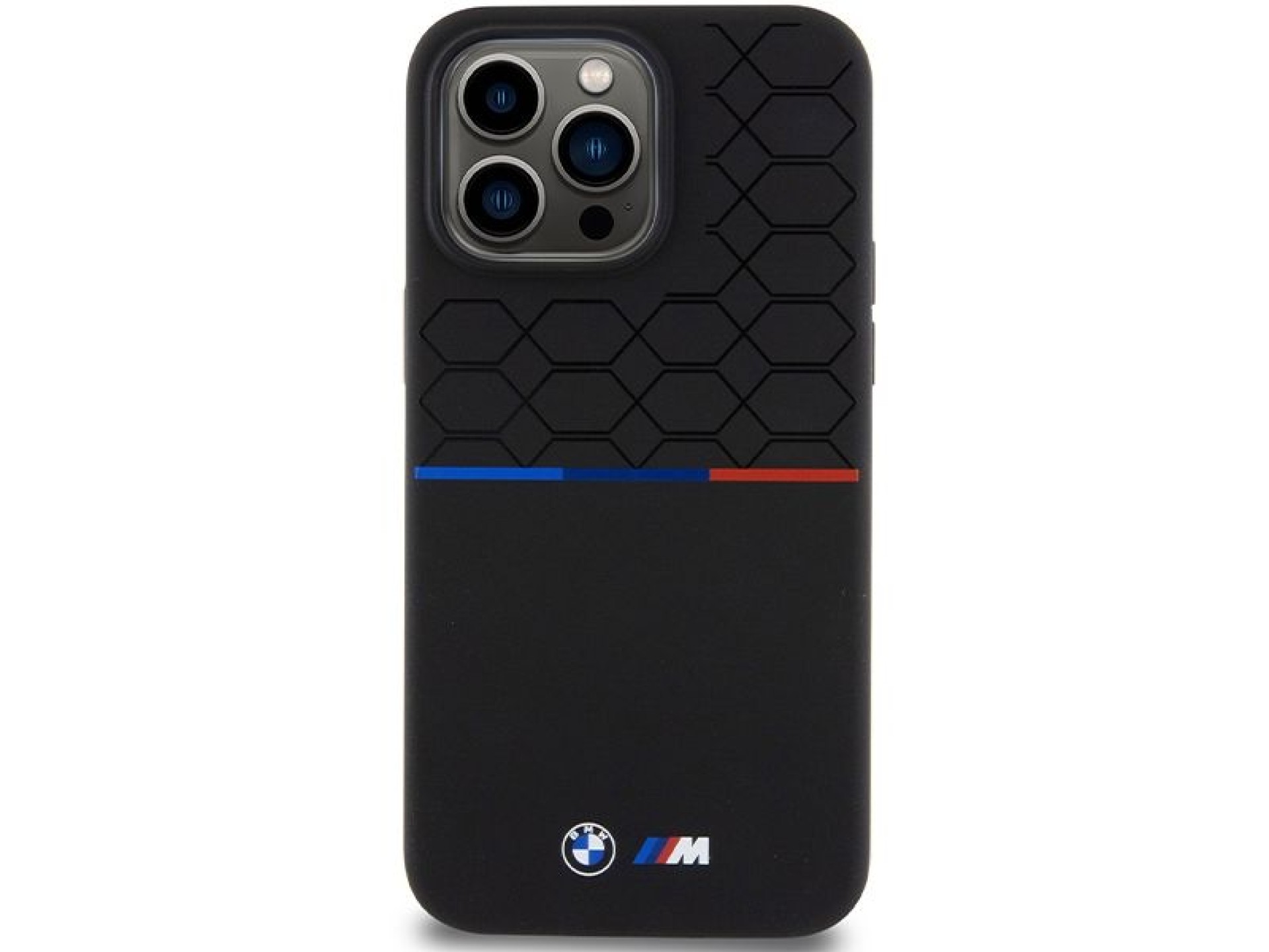 Capa MagSafe de silicone com padrão BMW M para iPhone 15 Pro Max - preta