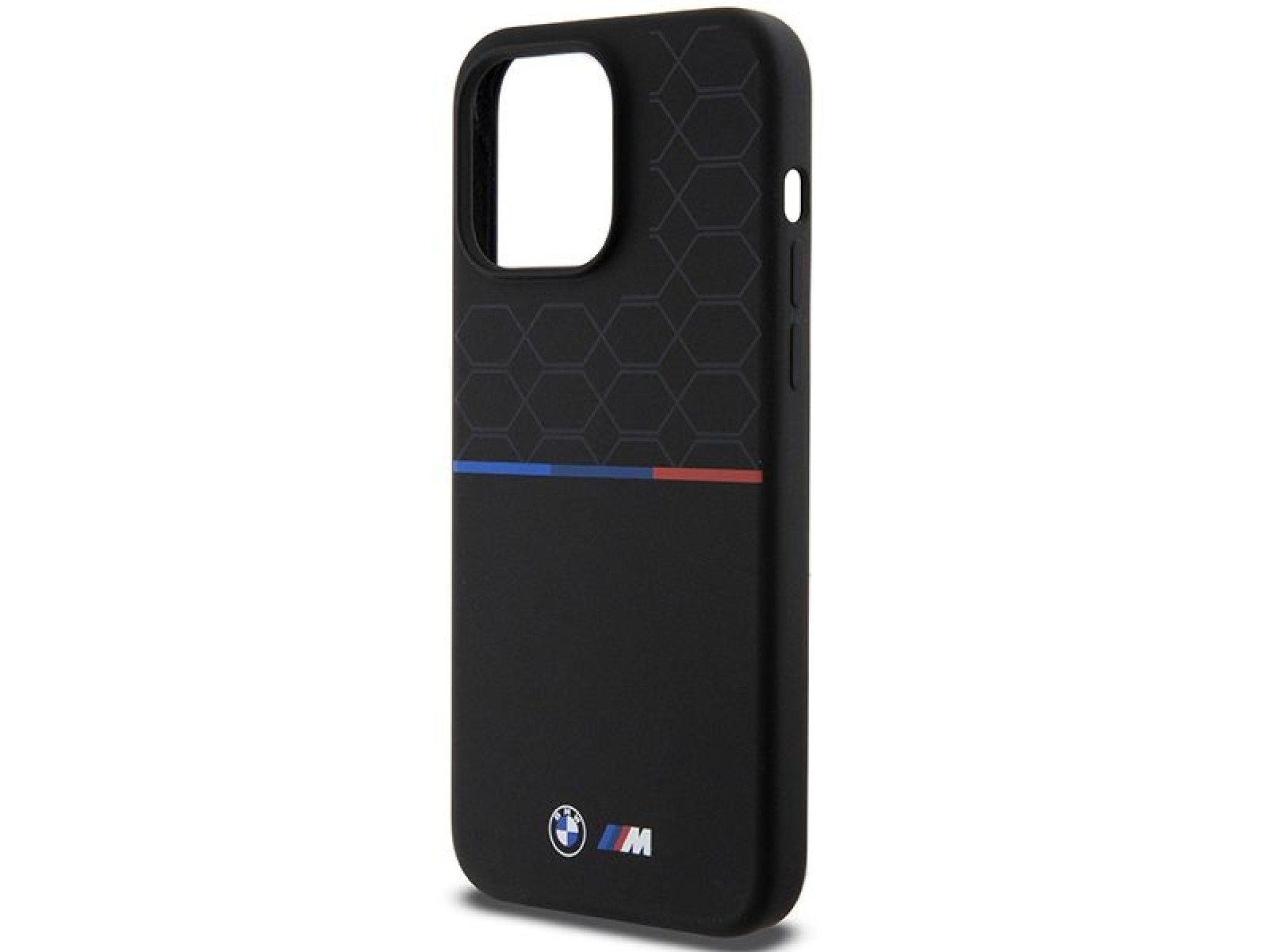 Capa MagSafe de silicone com padrão BMW M para iPhone 15 Pro Max - preta