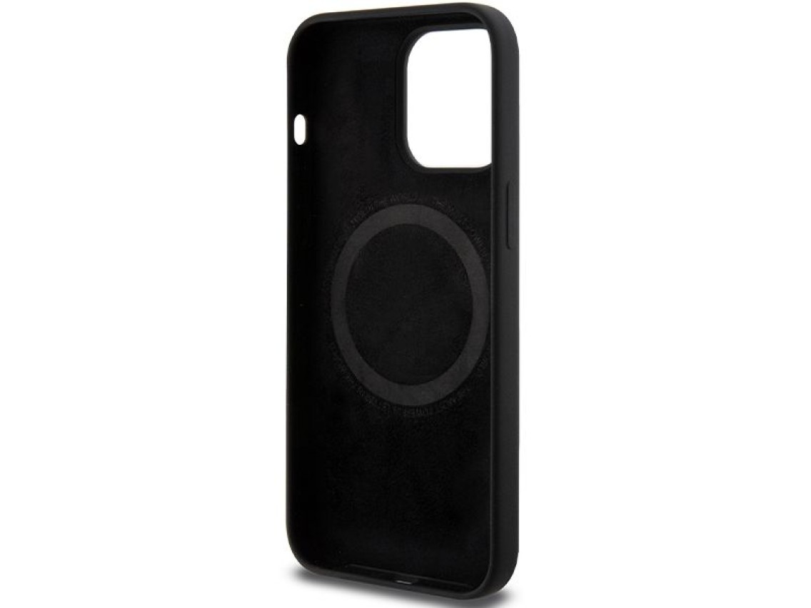 Capa MagSafe de silicone com padrão BMW M para iPhone 15 Pro Max - preta