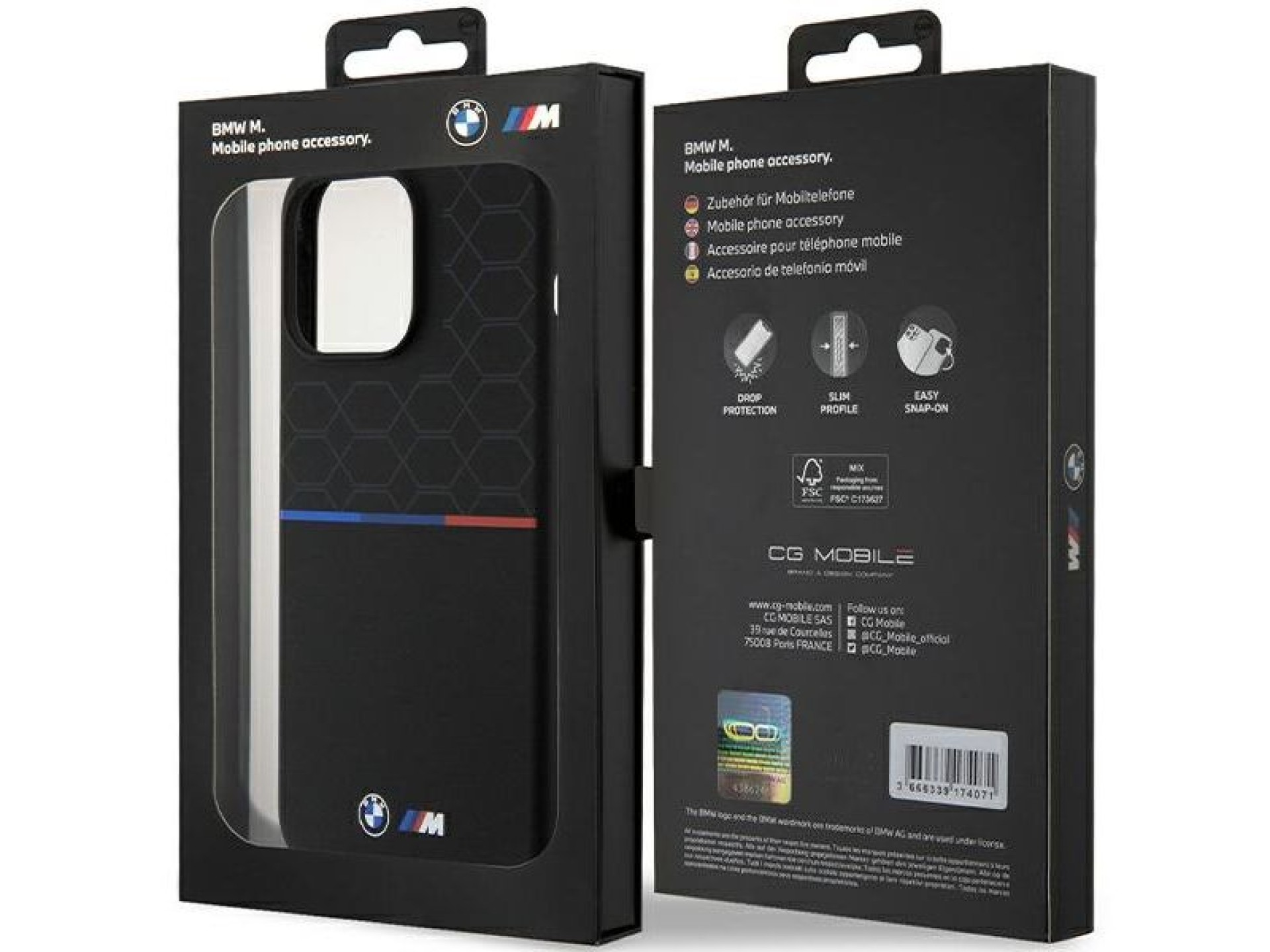 Capa MagSafe de silicone com padrão BMW M para iPhone 15 Pro Max - preta