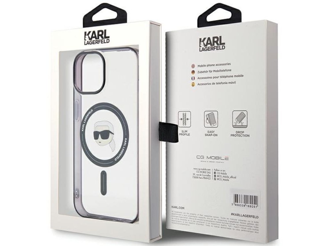 Karl Lagerfeld KLHMP15SHKHNOTK iPhone 15 6.1" transparent hardcase IML Karl`s Head MagSafe