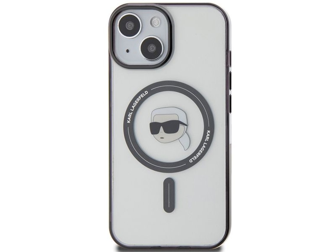 Karl Lagerfeld KLHMP15MHKHNOTK Capa rígida transparente para iPhone 15 Plus 6.7" IML Karl's Head Mag