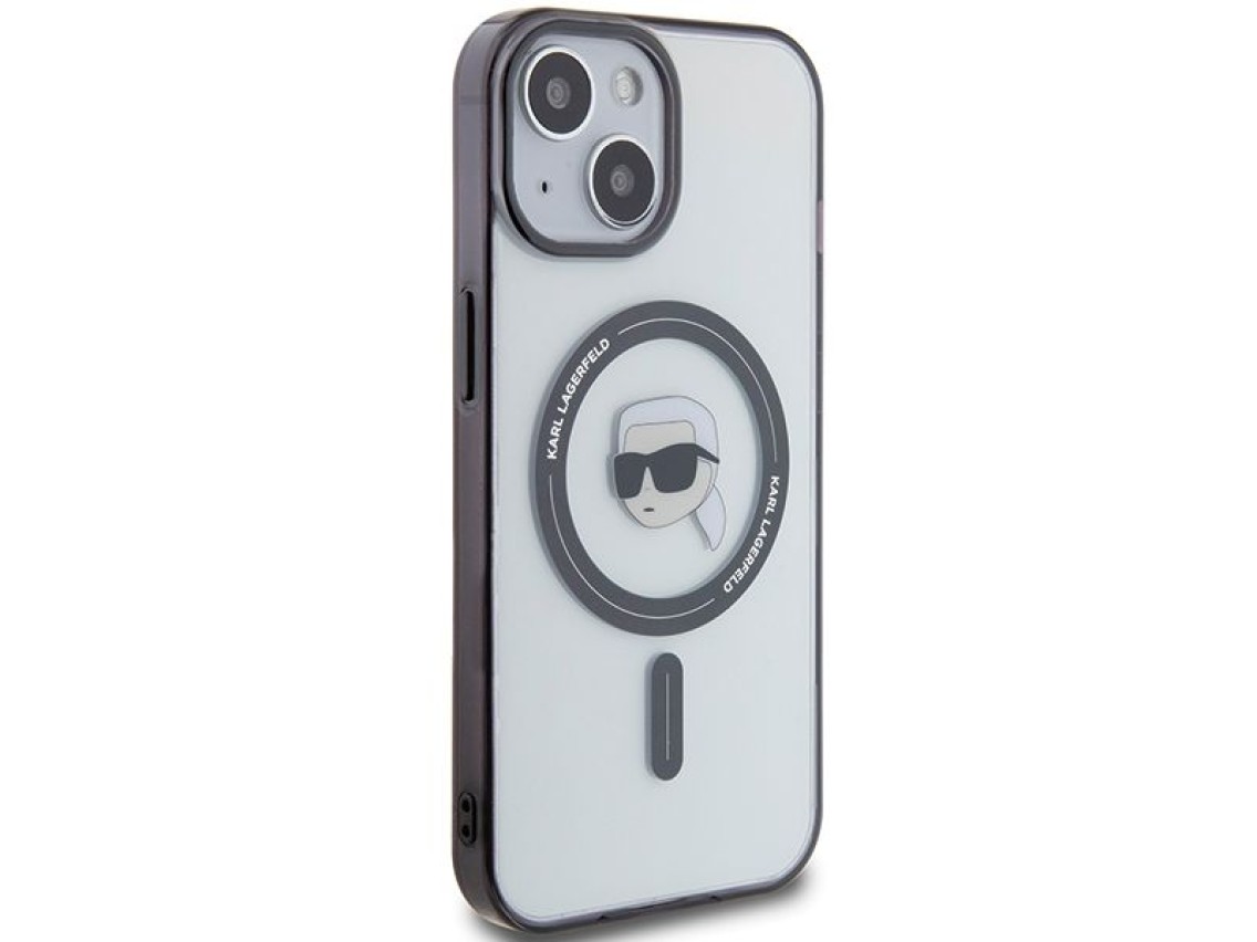 Karl Lagerfeld KLHMP15MHKHNOTK Capa rígida transparente para iPhone 15 Plus 6.7" IML Karl's Head Mag
