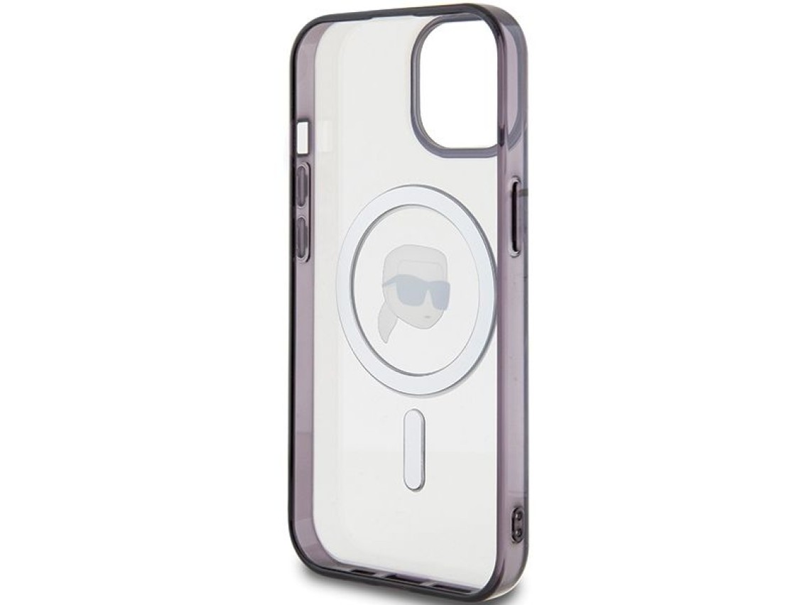 Karl Lagerfeld KLHMP15MHKHNOTK Capa rígida transparente para iPhone 15 Plus 6.7" IML Karl's Head Mag