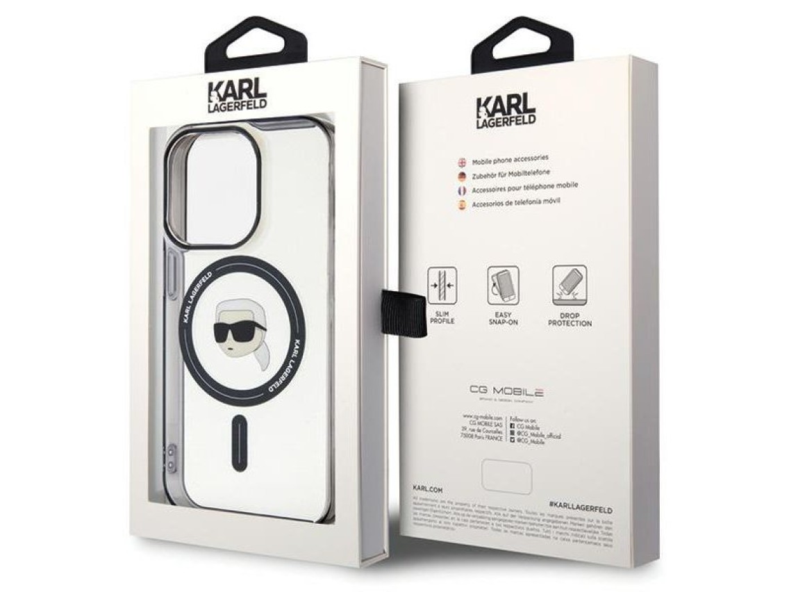 Karl Lagerfeld KLHMP15XHKHNOTK Capa rígida transparente para iPhone 15 Pro Max 6.7" IML Karl's Head
