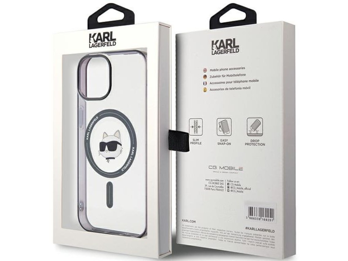Capa rígida transparente Karl Lagerfeld KLHMP15MHCHNOTK para iPhone 15 Plus de 6,7" com estampa IML