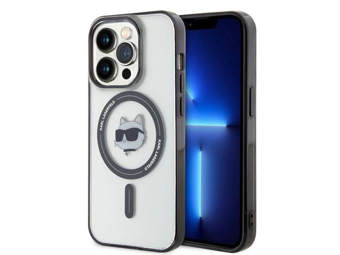 Karl Lagerfeld KLHMP15XHCHNOTK Capa rígida transparente para iPhone 15 Pro Max 6.7" com MagSafe e a
