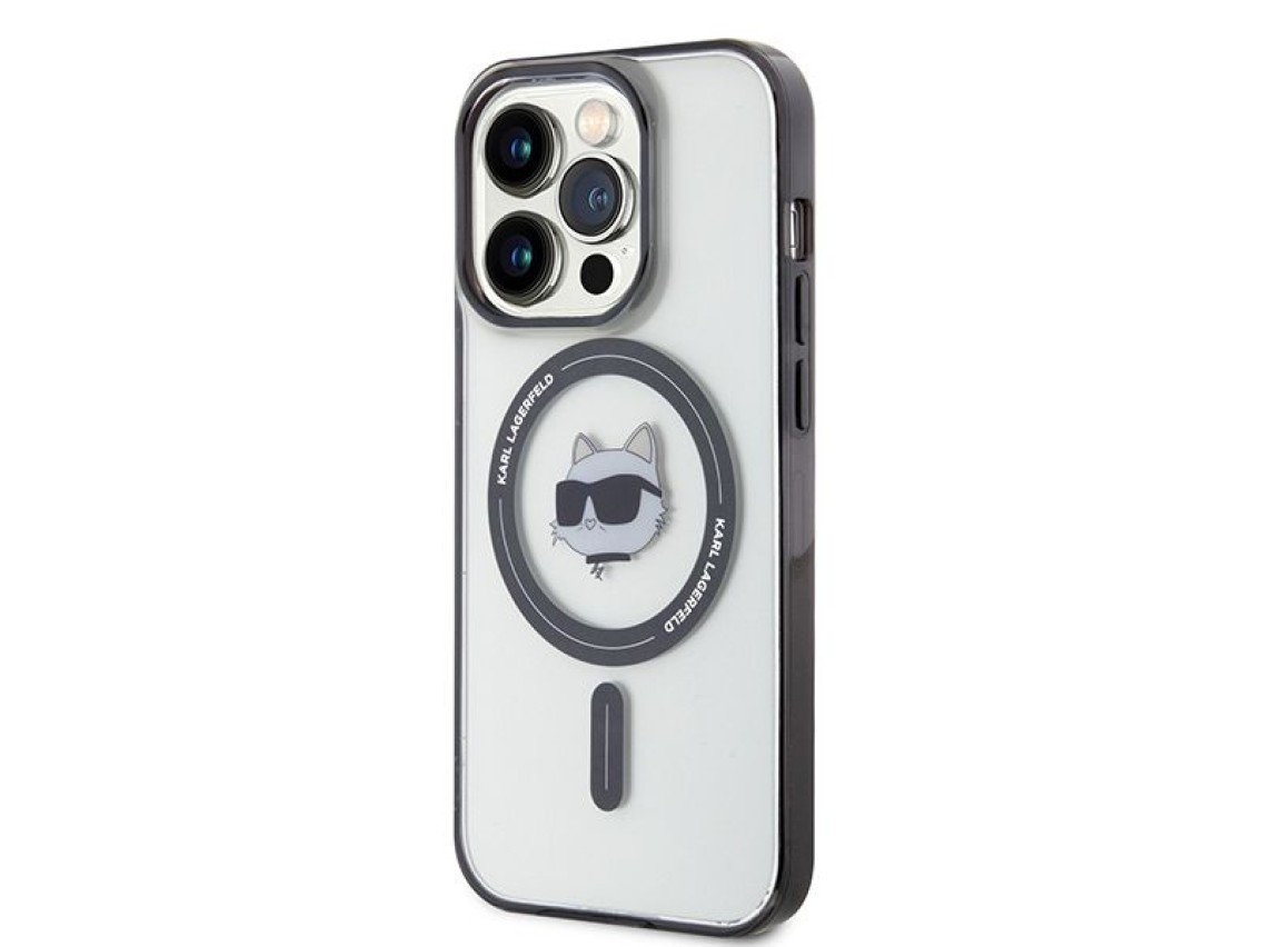 Karl Lagerfeld KLHMP15XHCHNOTK Capa rígida transparente para iPhone 15 Pro Max 6.7" com MagSafe e a
