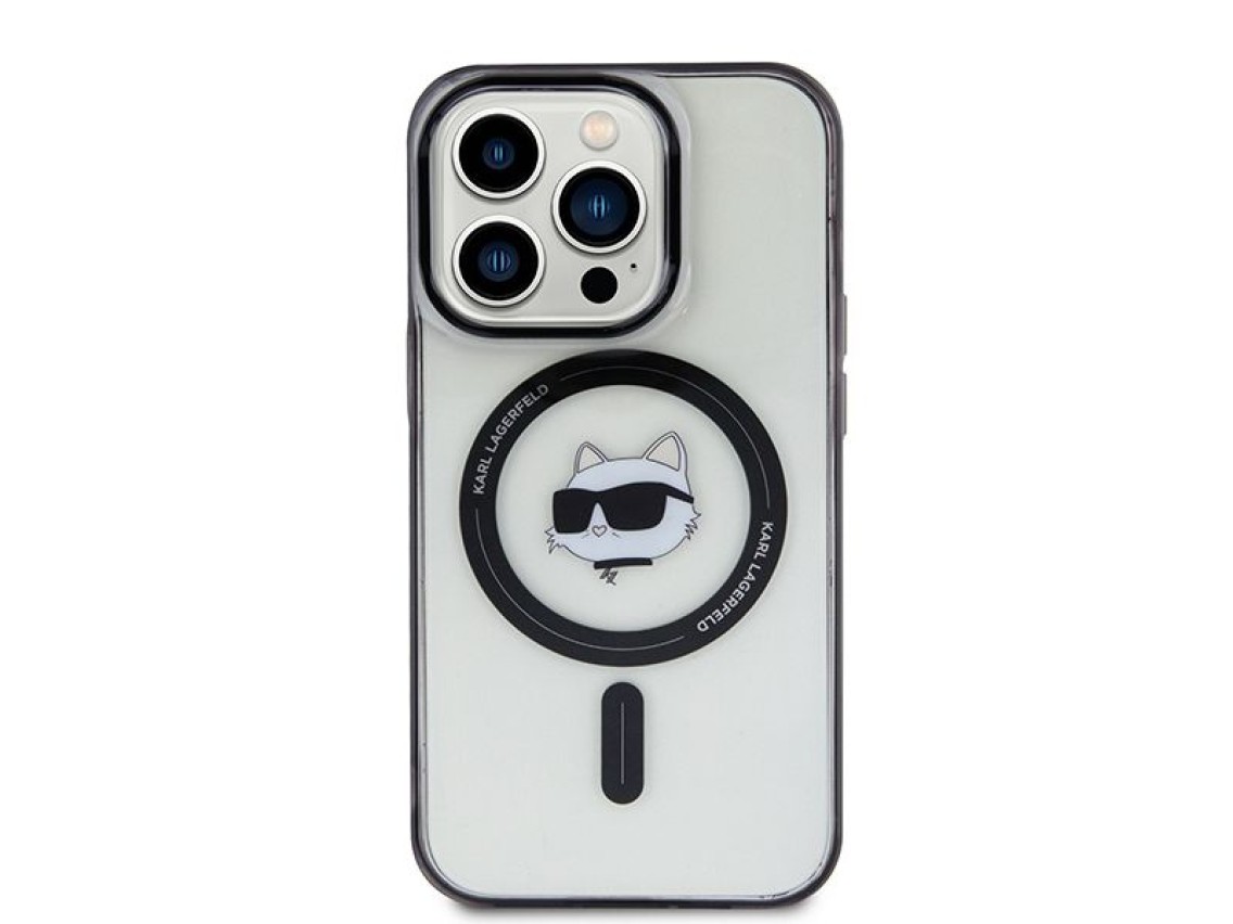 Karl Lagerfeld KLHMP15XHCHNOTK Capa rígida transparente para iPhone 15 Pro Max 6.7" com MagSafe e a