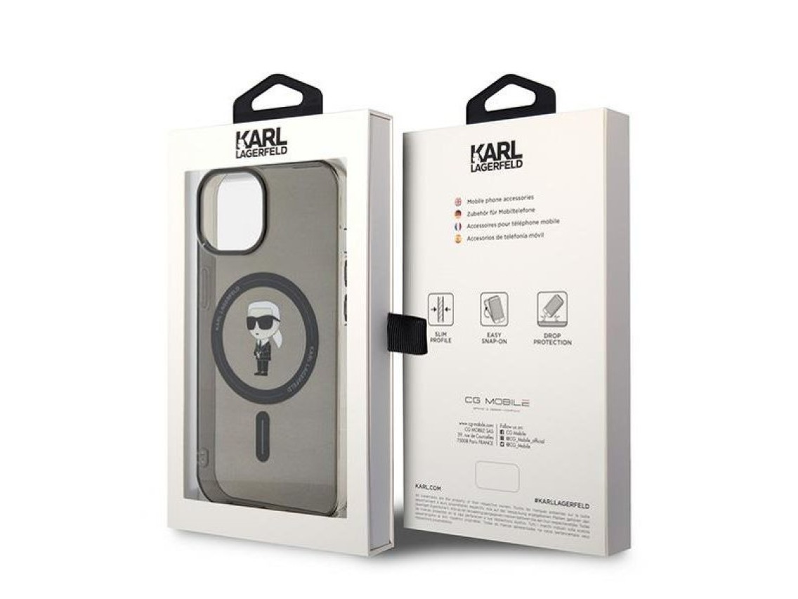 Capa Karl Lagerfeld IML Ikonik MagSafe para iPhone 15 - preta