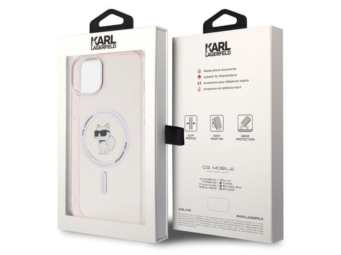 Capa Karl Lagerfeld IML Choupette MagSafe para iPhone 15 Plus - rosa