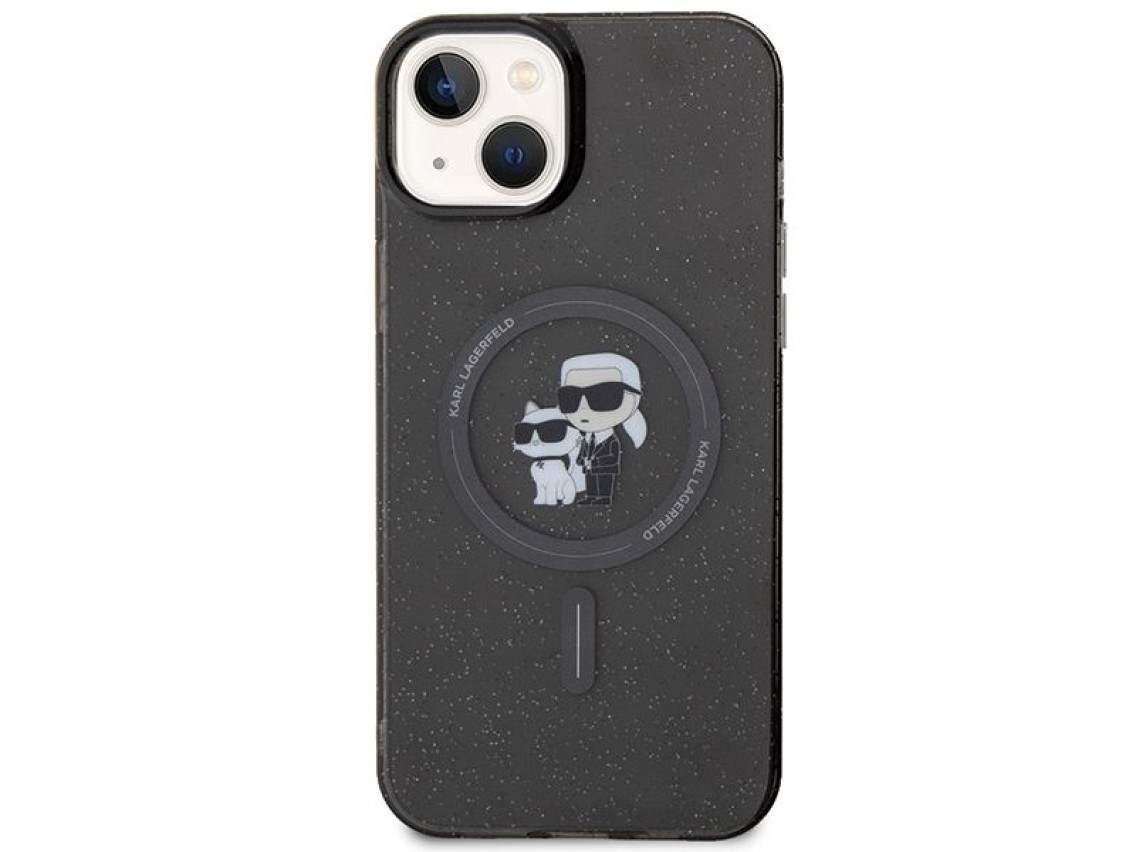 Capa MagSafe com glitter Karl Lagerfeld Karl&Choupette para iPhone 15 Plus - preta