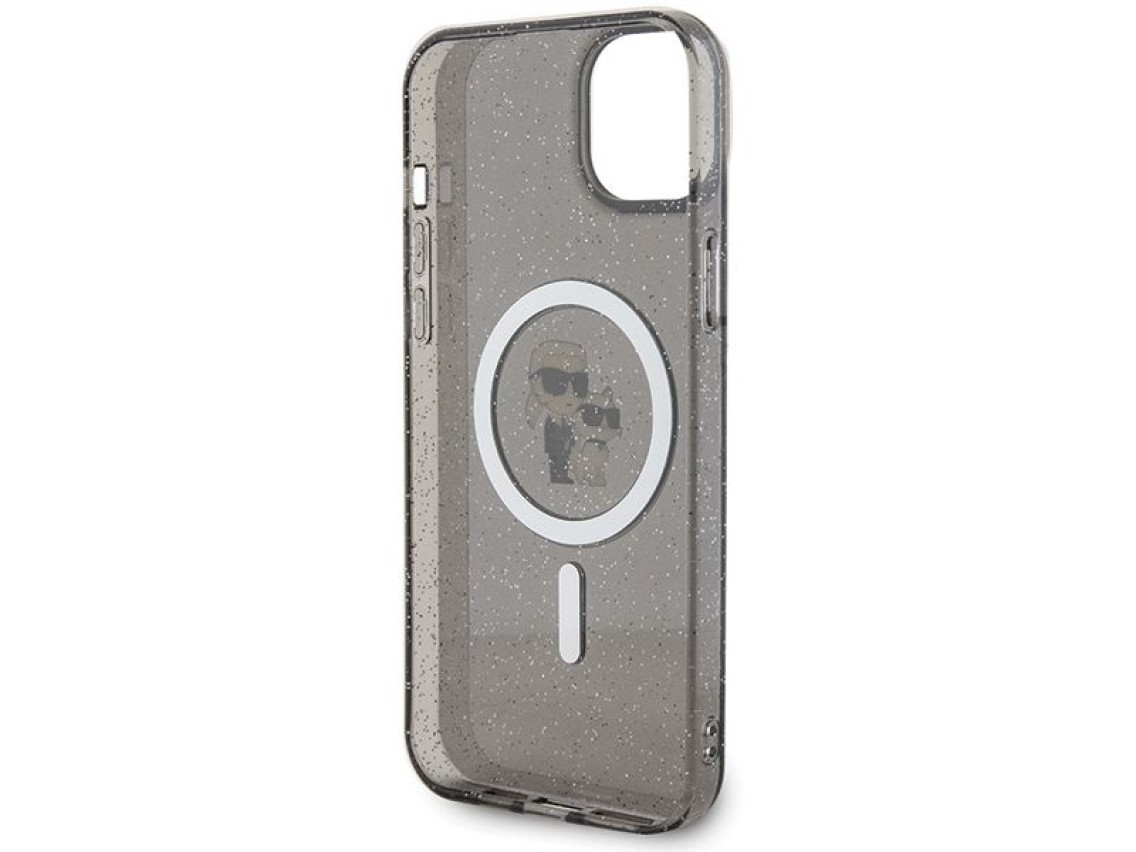 Capa MagSafe com glitter Karl Lagerfeld Karl&Choupette para iPhone 15 Plus - preta