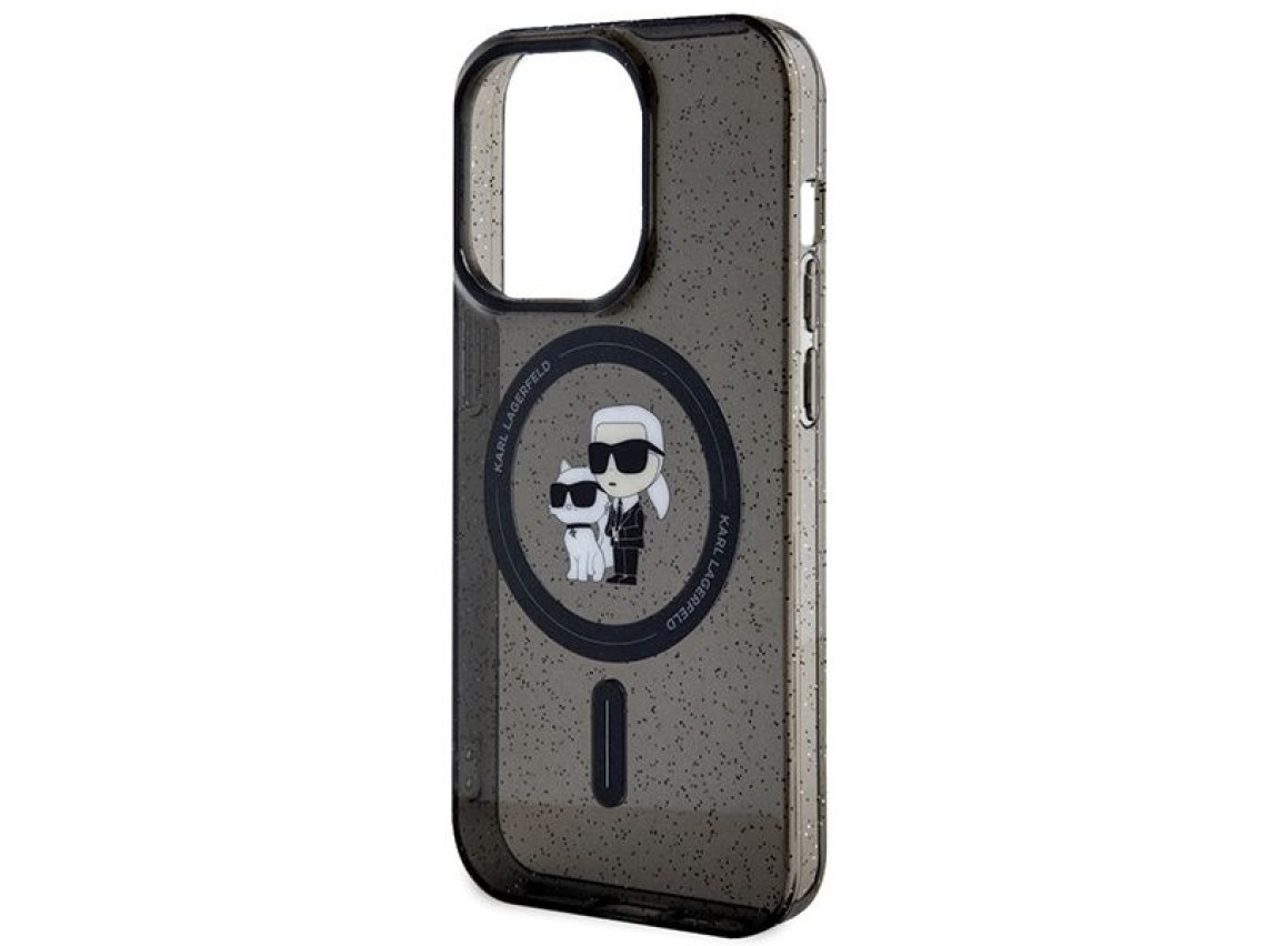 Capa MagSafe com glitter Karl Lagerfeld Karl&Choupette para iPhone 15 Pro - preta