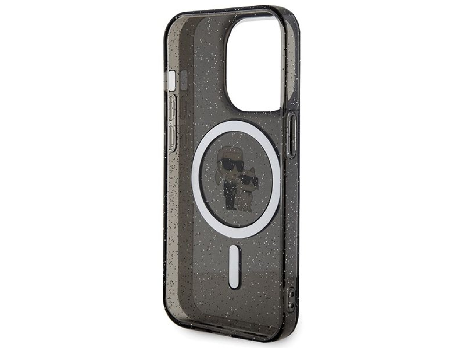 Capa MagSafe com glitter Karl Lagerfeld Karl&Choupette para iPhone 15 Pro - preta