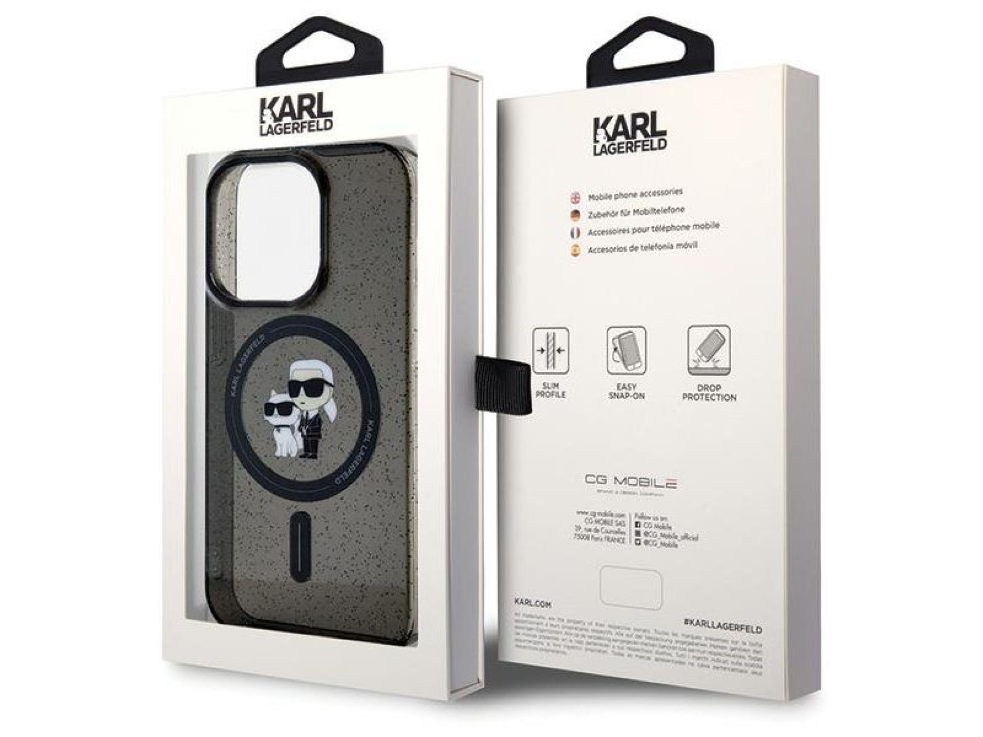 Capa MagSafe com glitter Karl Lagerfeld Karl&Choupette para iPhone 15 Pro - preta