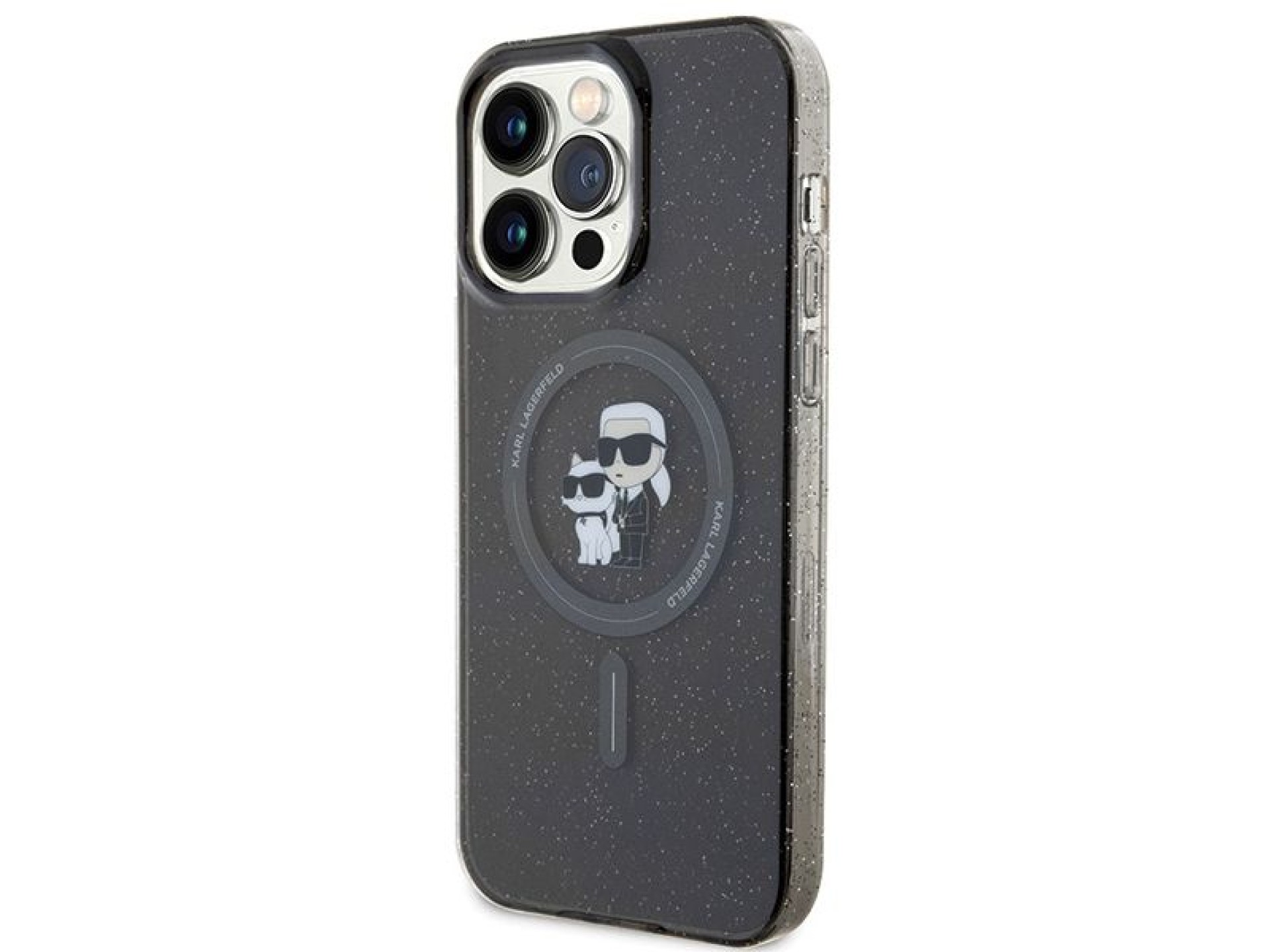 Funda Karl Lagerfeld Karl&Choupette Glitter MagSafe para iPhone 15 Pro Max - negra