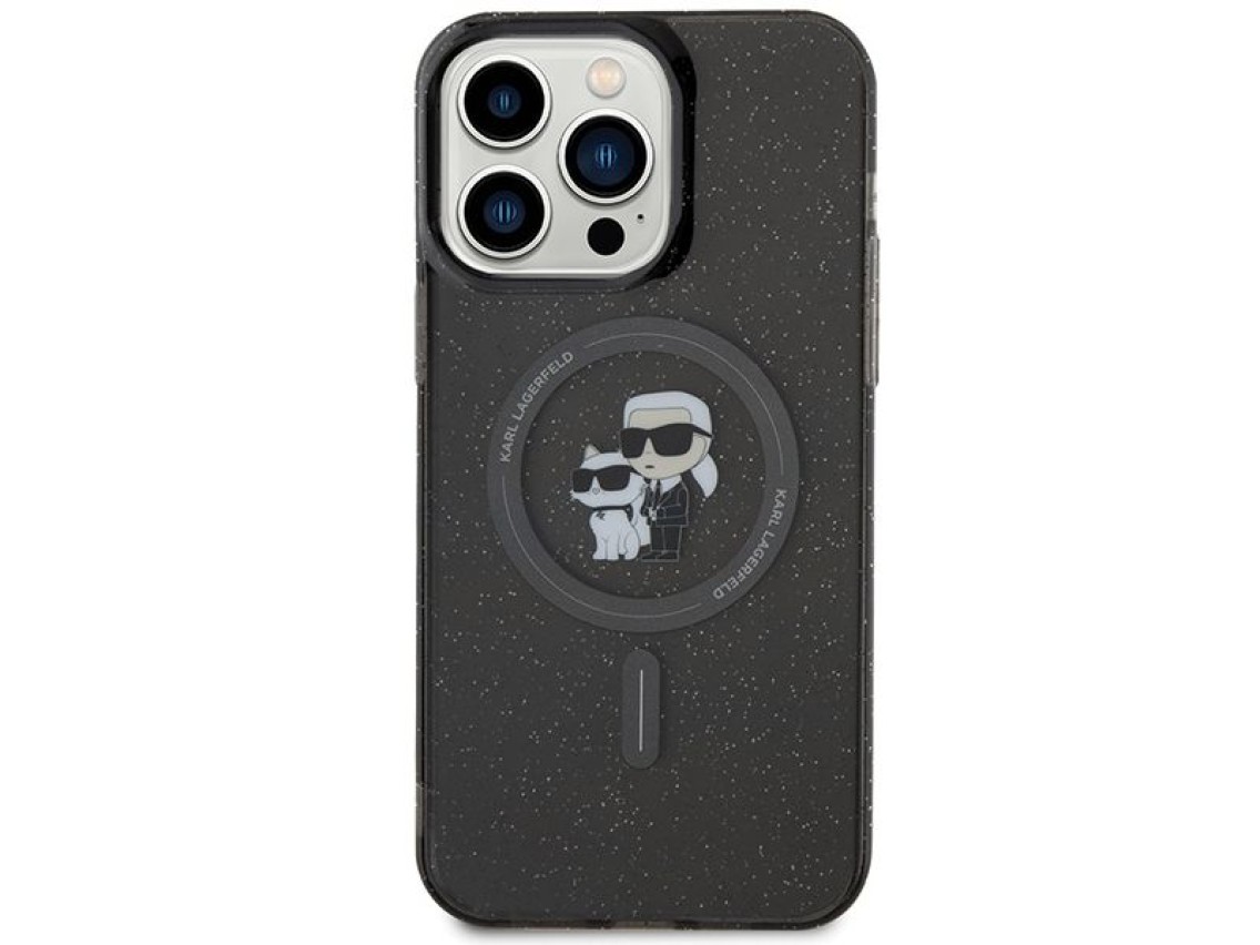 Funda Karl Lagerfeld Karl&Choupette Glitter MagSafe para iPhone 15 Pro Max - negra