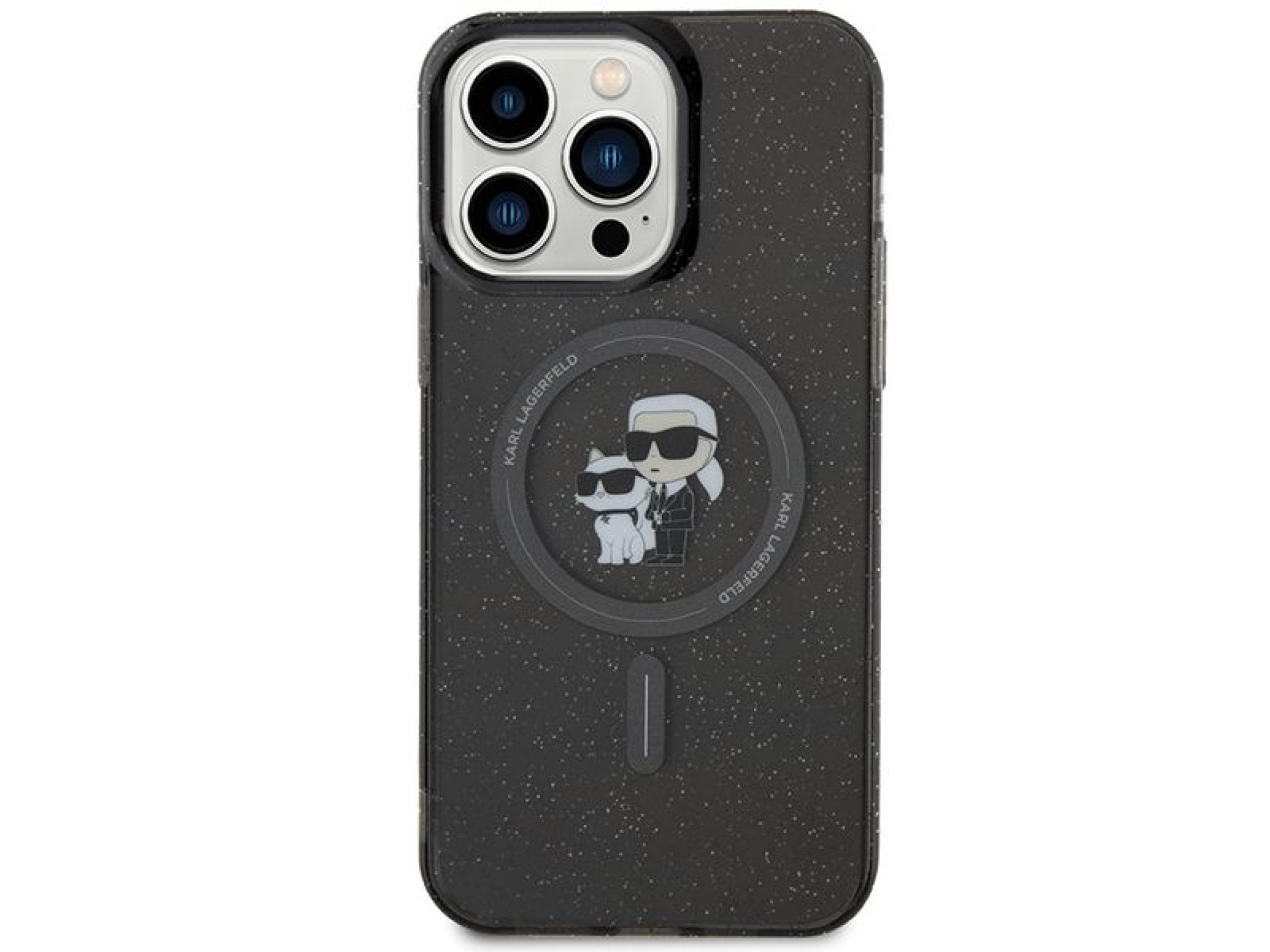 Funda Karl Lagerfeld Karl&Choupette Glitter MagSafe para iPhone 15 Pro Max - negra