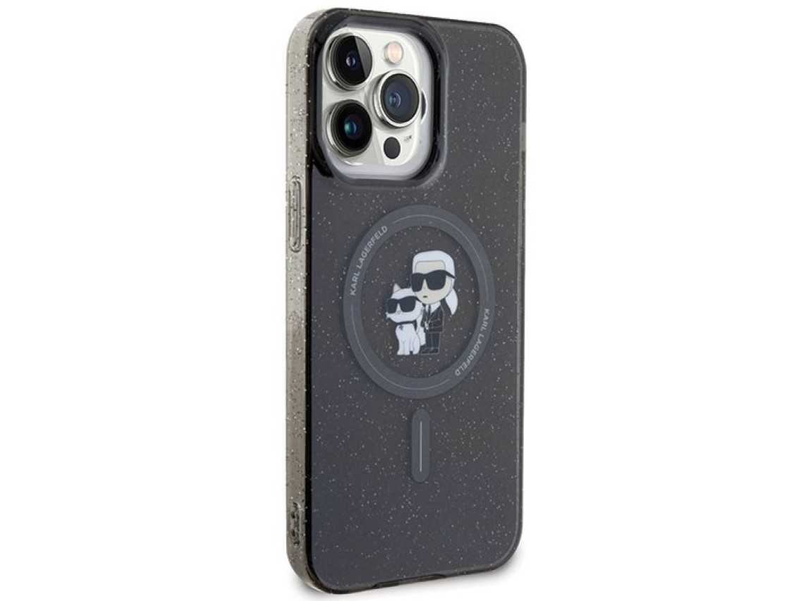 Funda Karl Lagerfeld Karl&Choupette Glitter MagSafe para iPhone 15 Pro Max - negra