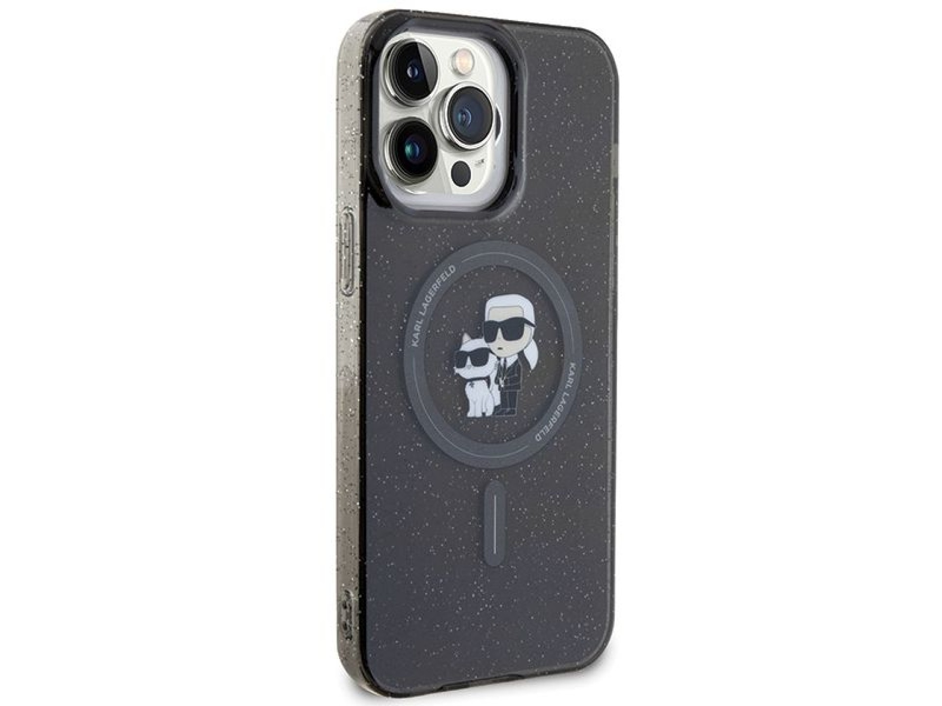 Funda Karl Lagerfeld Karl&Choupette Glitter MagSafe para iPhone 15 Pro Max - negra