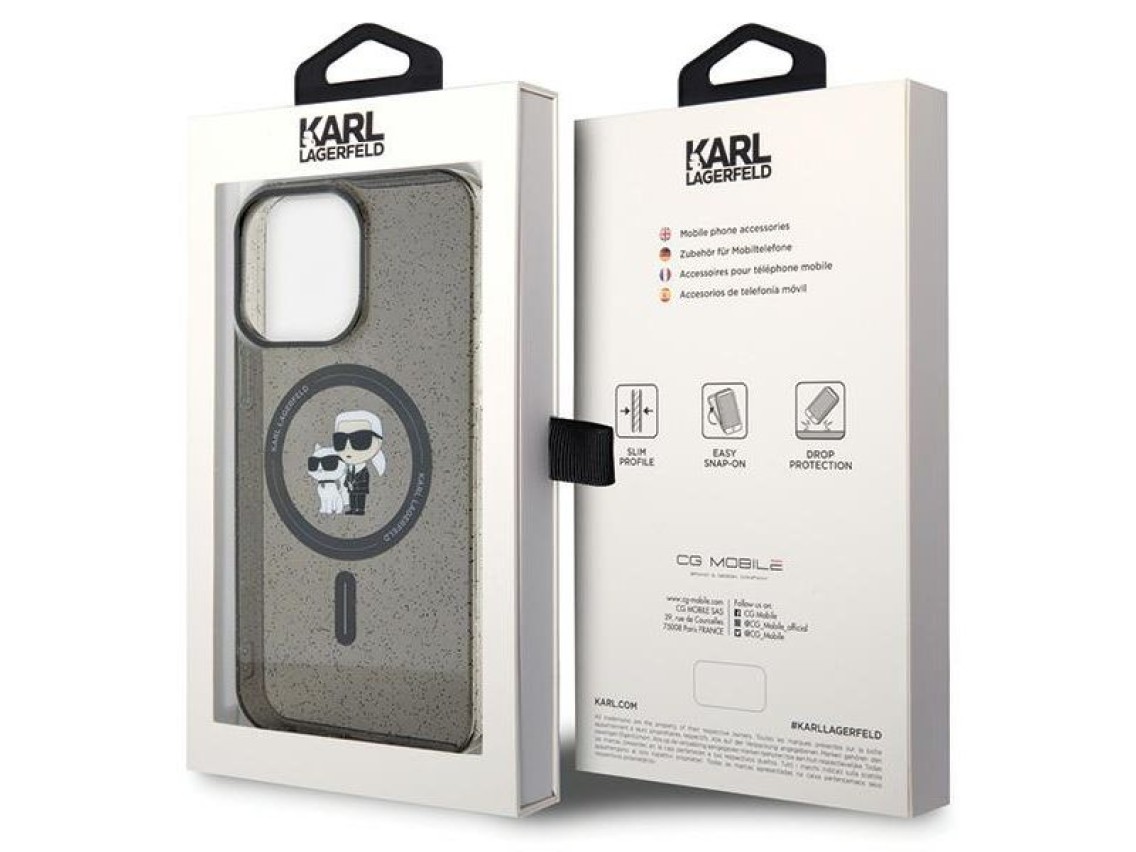 Funda Karl Lagerfeld Karl&Choupette Glitter MagSafe para iPhone 15 Pro Max - negra