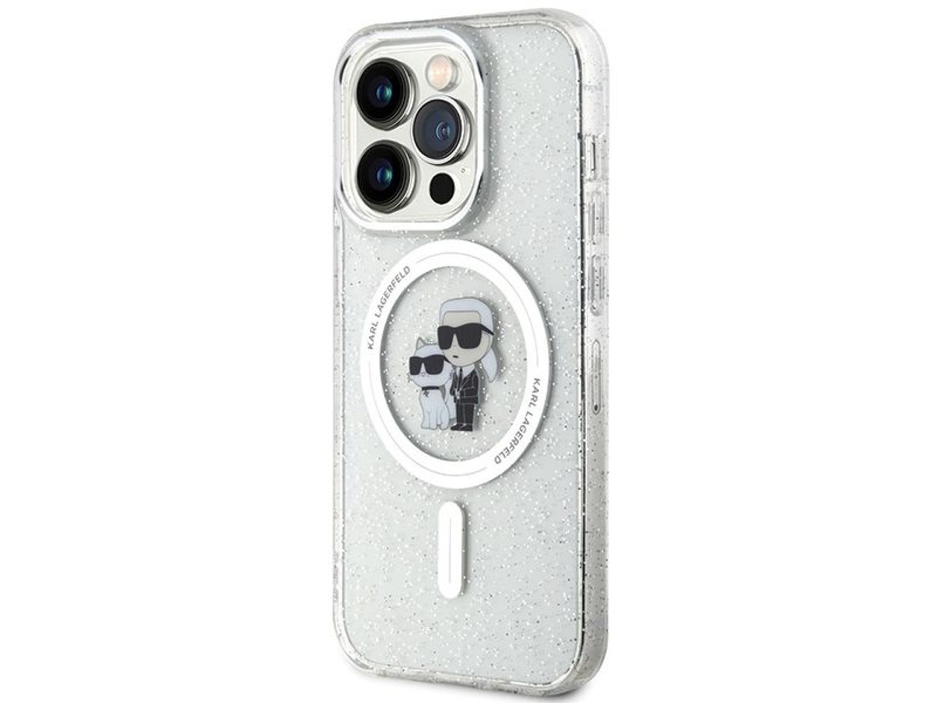 Capa MagSafe Karl Lagerfeld Karl&Choupette com glitter para iPhone 15 Pro - transparente