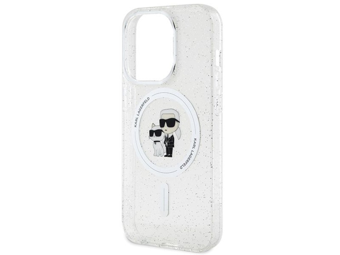 Capa MagSafe Karl Lagerfeld Karl&Choupette com glitter para iPhone 15 Pro - transparente