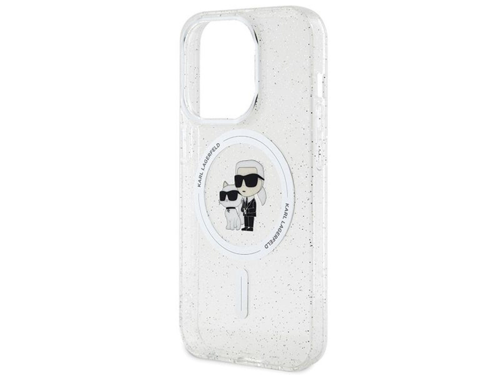 Capa MagSafe Karl Lagerfeld Karl&Choupette com glitter para iPhone 15 Pro - transparente