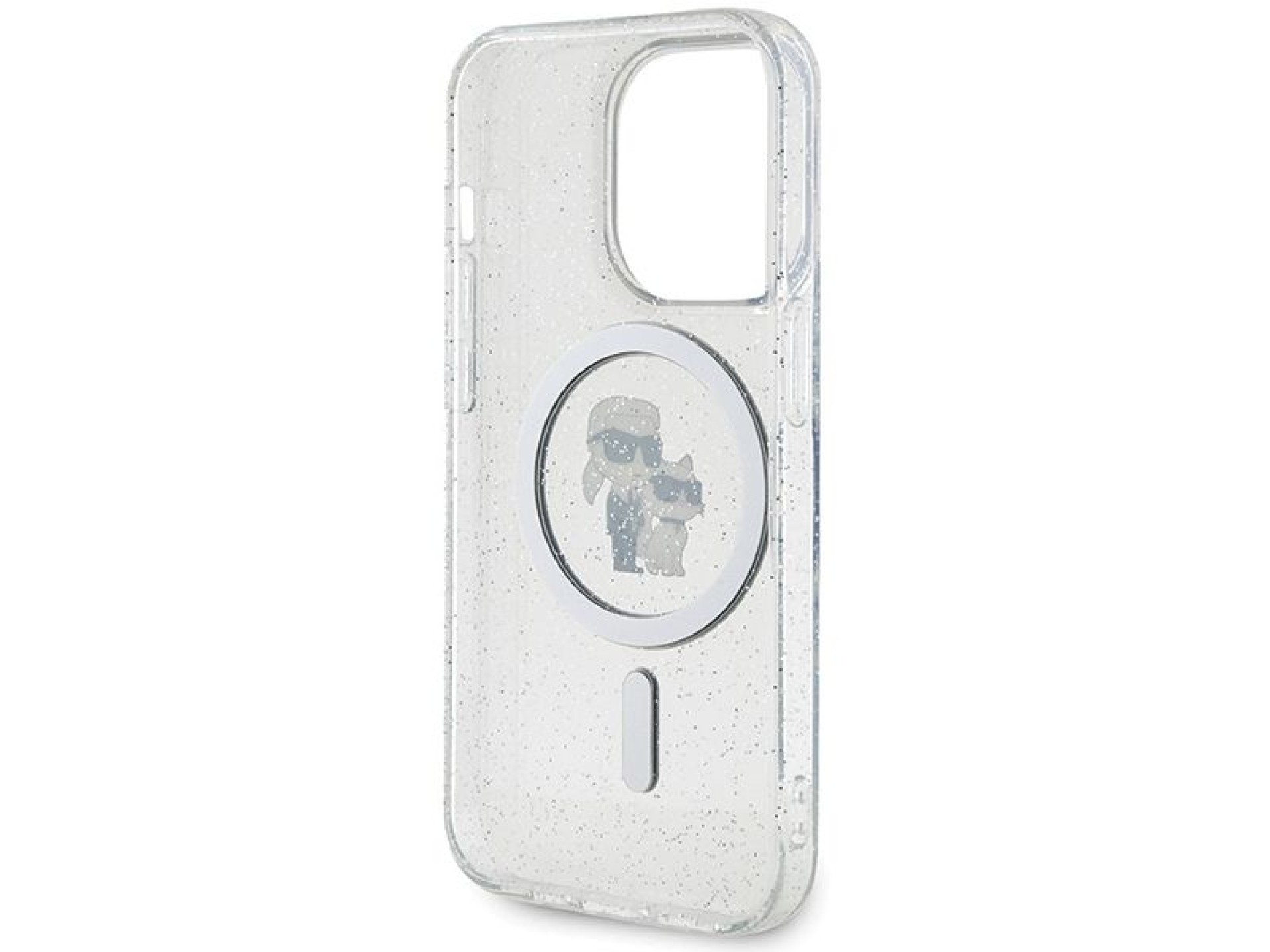 Capa MagSafe Karl Lagerfeld Karl&Choupette com glitter para iPhone 15 Pro - transparente