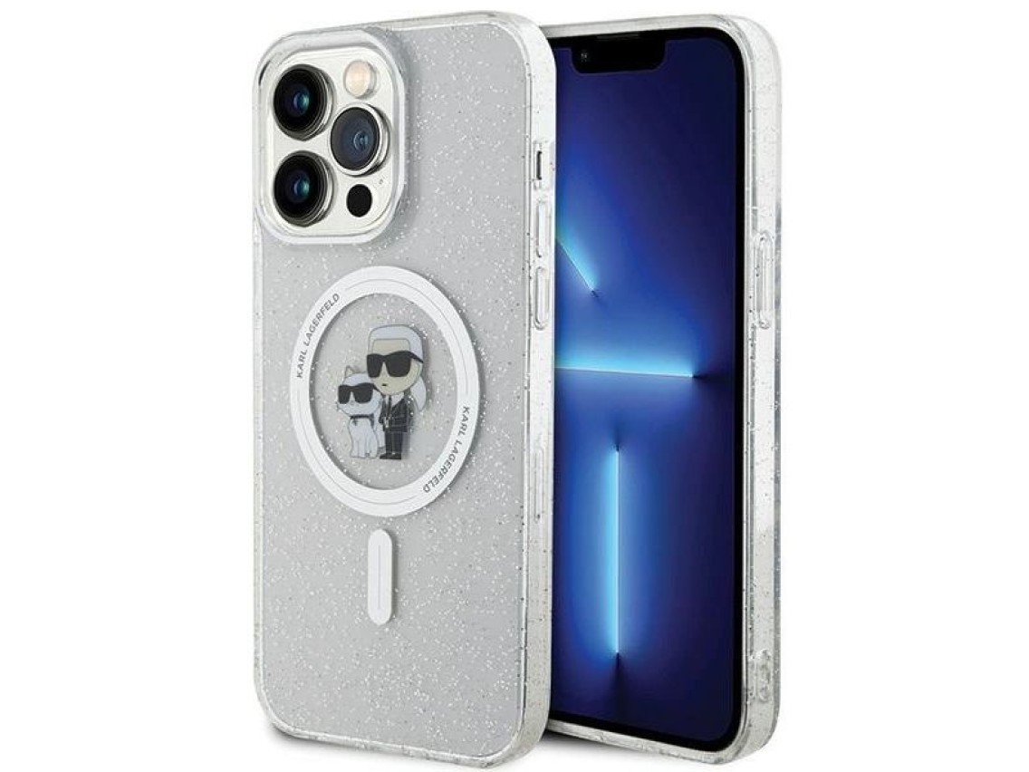 Capa Karl Lagerfeld Karl&Choupette Glitter MagSafe para iPhone 15 Pro Max - transparente