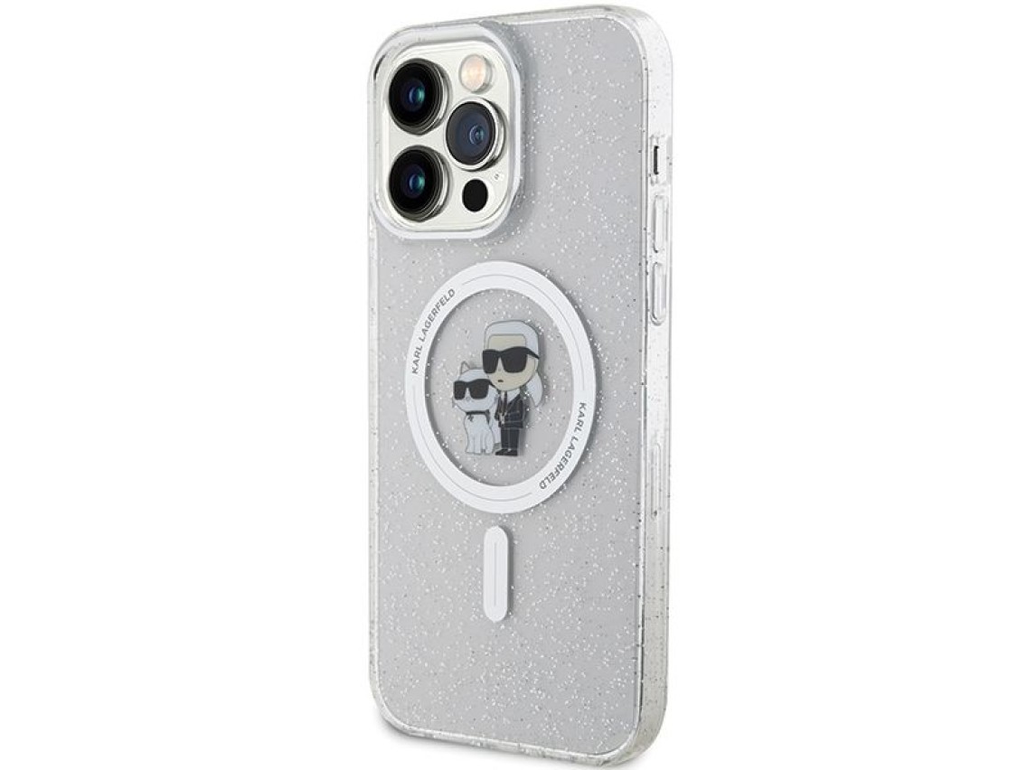 Capa Karl Lagerfeld Karl&Choupette Glitter MagSafe para iPhone 15 Pro Max - transparente