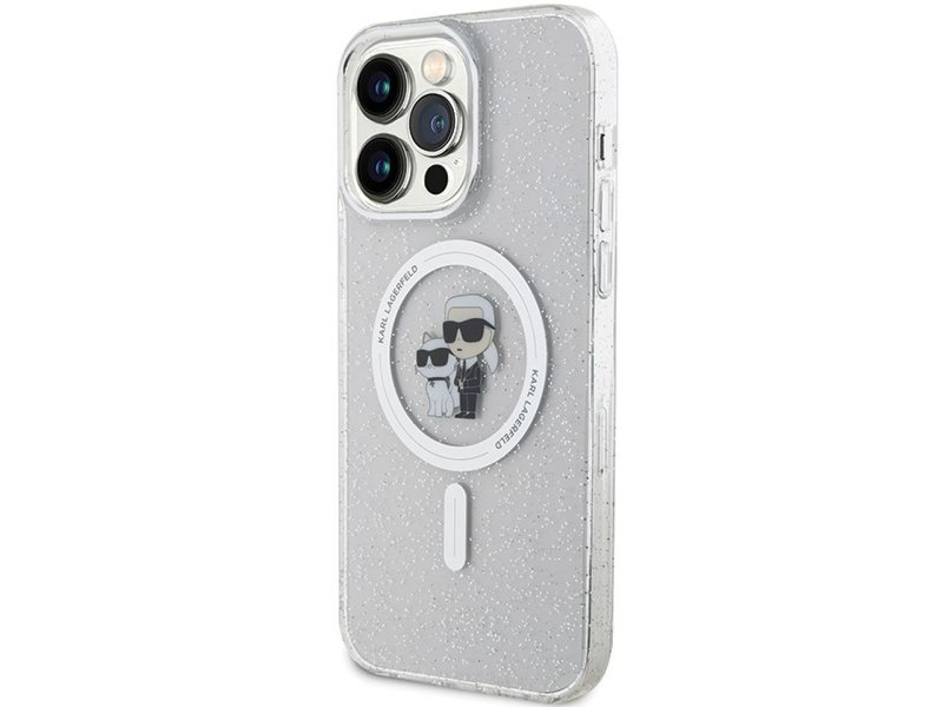 Capa Karl Lagerfeld Karl&Choupette Glitter MagSafe para iPhone 15 Pro Max - transparente