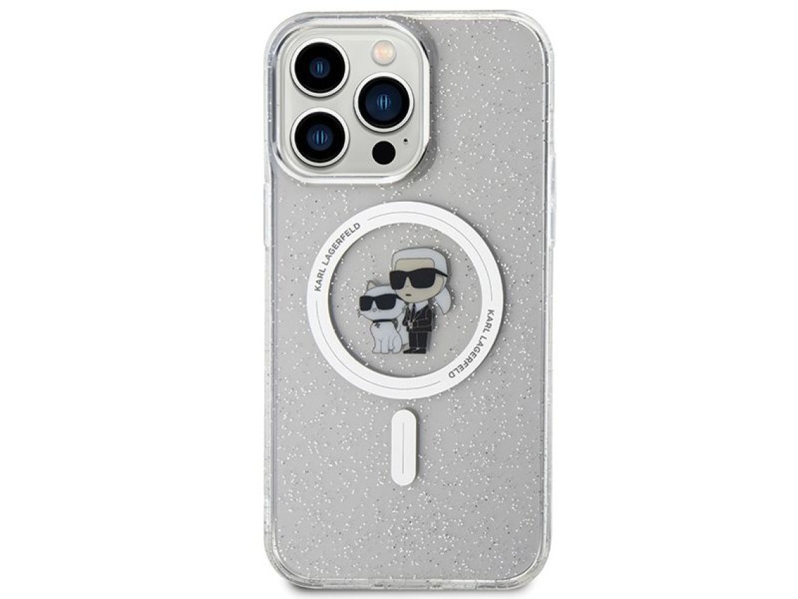 Capa Karl Lagerfeld Karl&Choupette Glitter MagSafe para iPhone 15 Pro Max - transparente