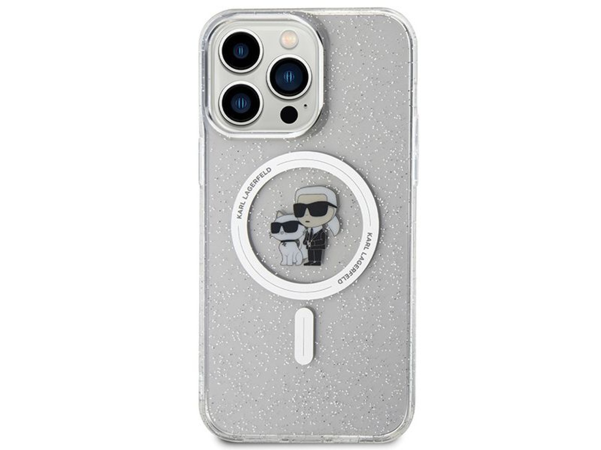 Capa Karl Lagerfeld Karl&Choupette Glitter MagSafe para iPhone 15 Pro Max - transparente