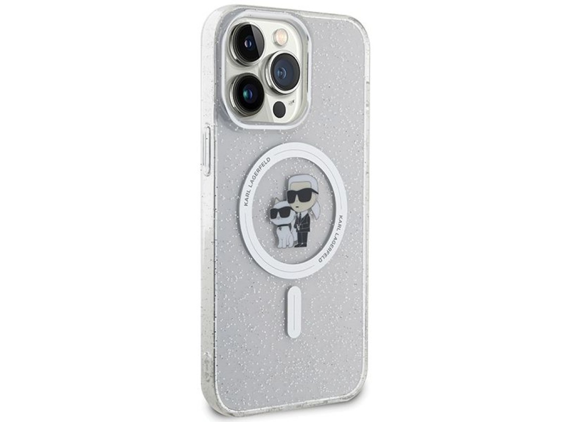 Capa Karl Lagerfeld Karl&Choupette Glitter MagSafe para iPhone 15 Pro Max - transparente