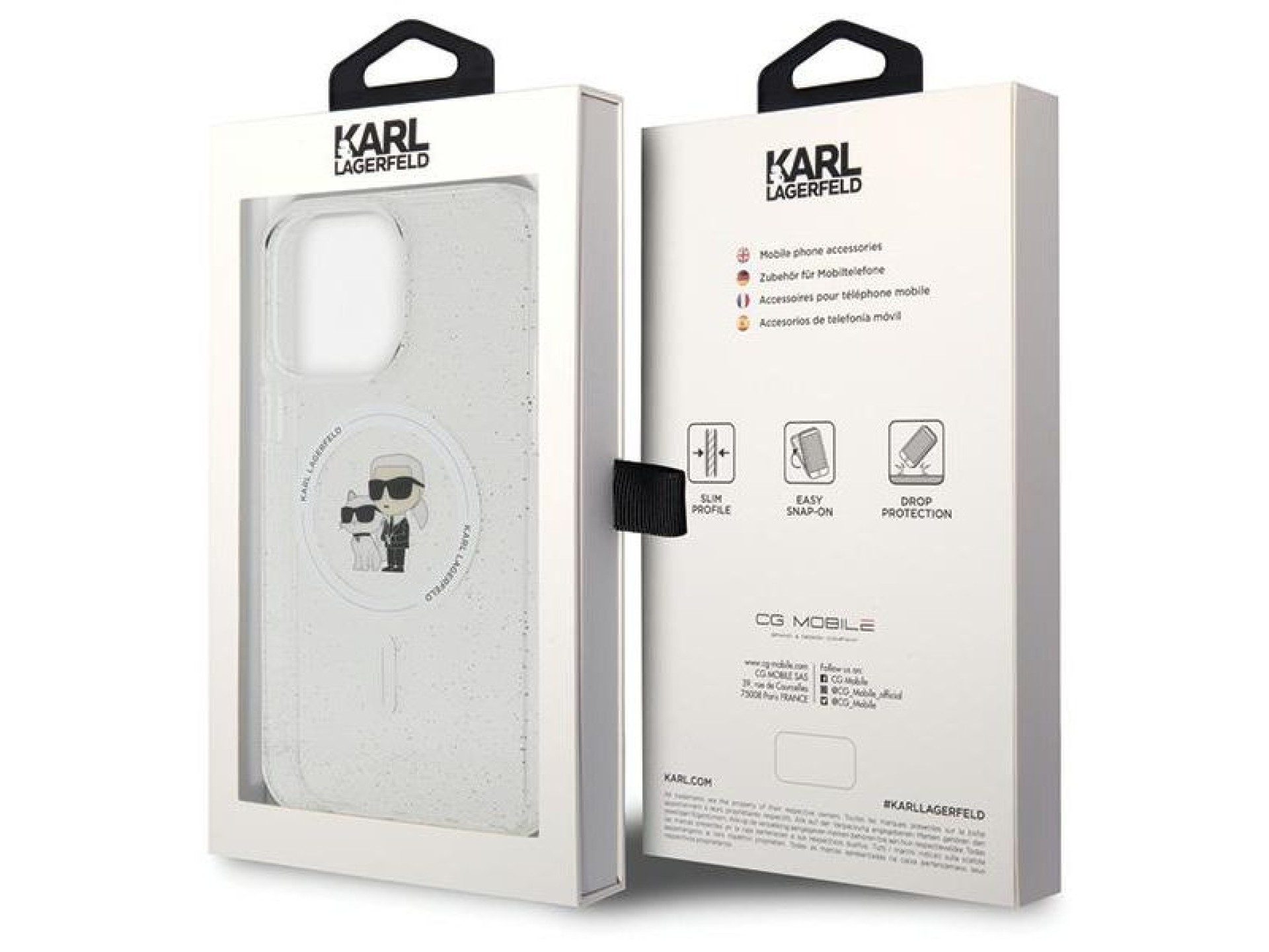 Capa Karl Lagerfeld Karl&Choupette Glitter MagSafe para iPhone 15 Pro Max - transparente