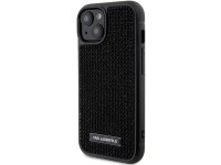 Karl Lagerfeld Rhinestone Logo Metal Plate case for iPhone 15 - black
