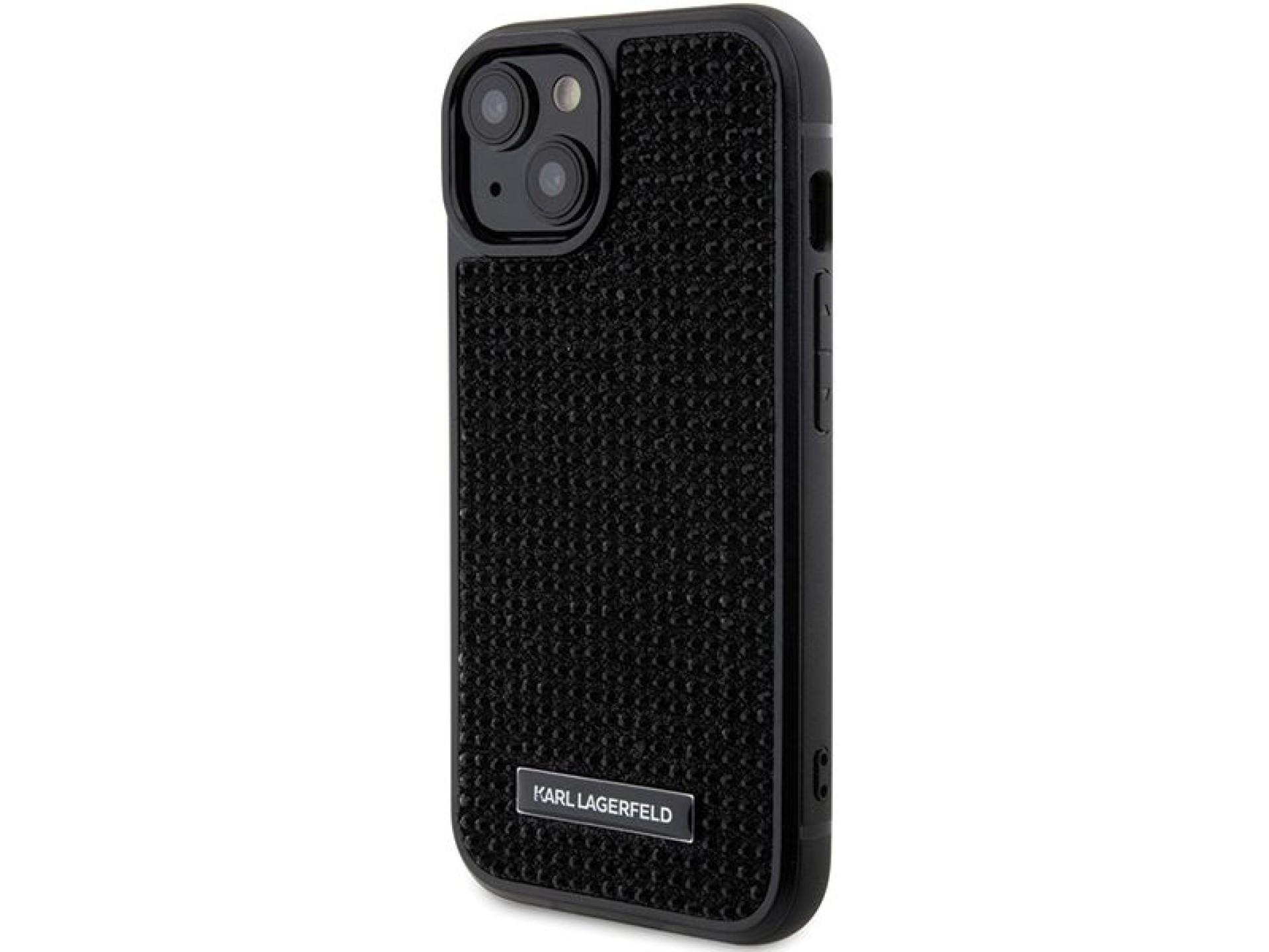 Karl Lagerfeld Rhinestone Logo Metal Plate case for iPhone 15 - black