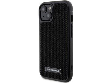 Karl Lagerfeld Rhinestone Logo Metal Plate case for iPhone 15 - black
