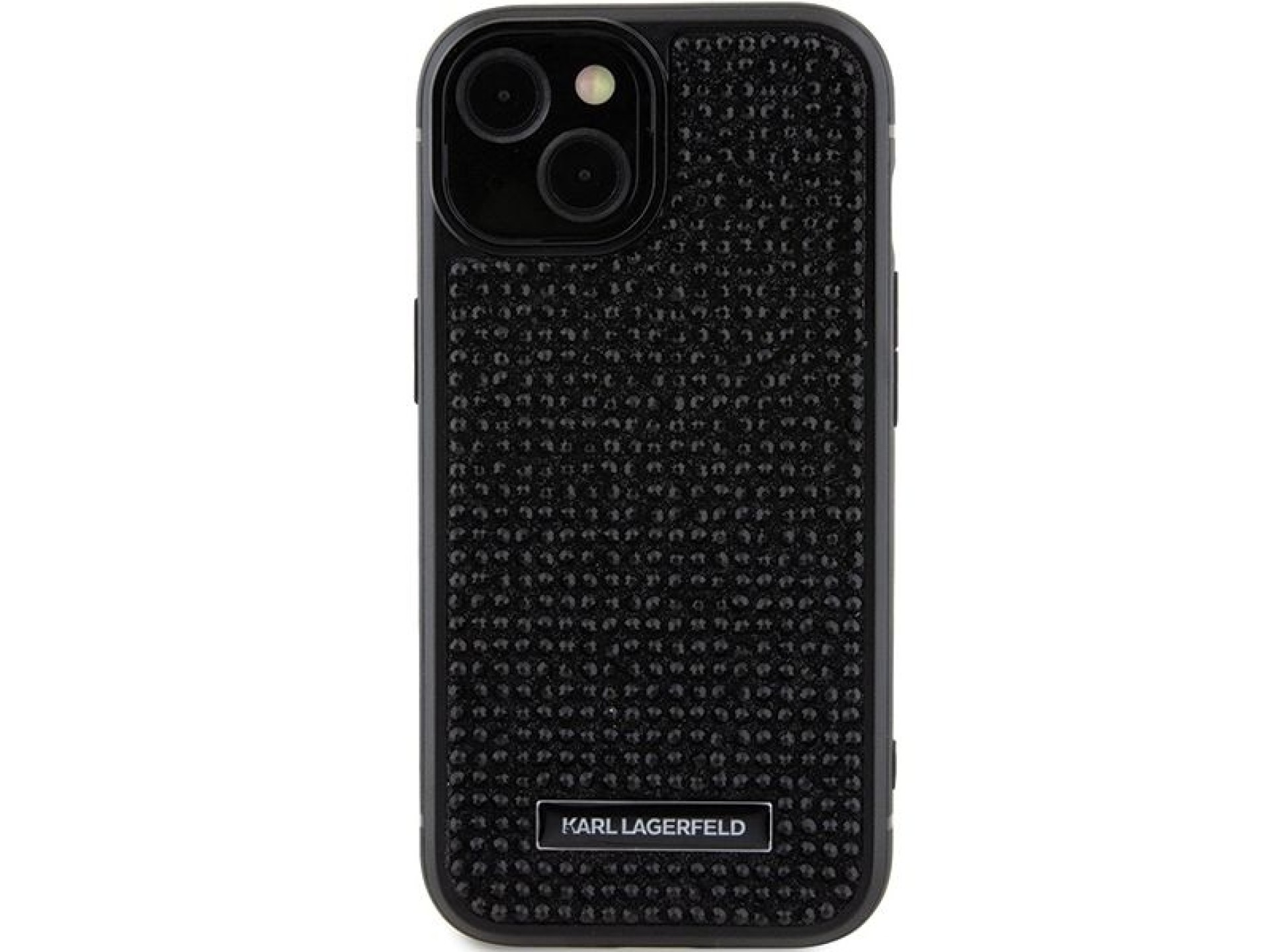 Karl Lagerfeld Rhinestone Logo Metal Plate case for iPhone 15 - black