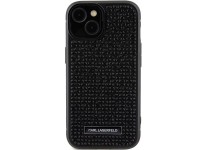 Karl Lagerfeld Rhinestone Logo Metal Plate case for iPhone 15 - black