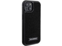 Karl Lagerfeld Rhinestone Logo Metal Plate case for iPhone 15 - black