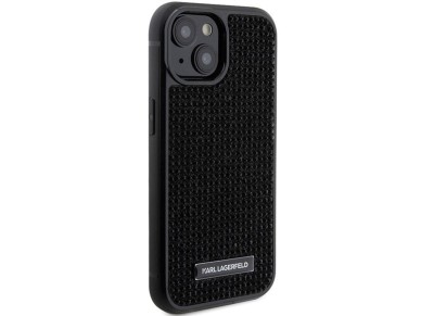 Karl Lagerfeld Rhinestone Logo Metal Plate case for iPhone 15 - black