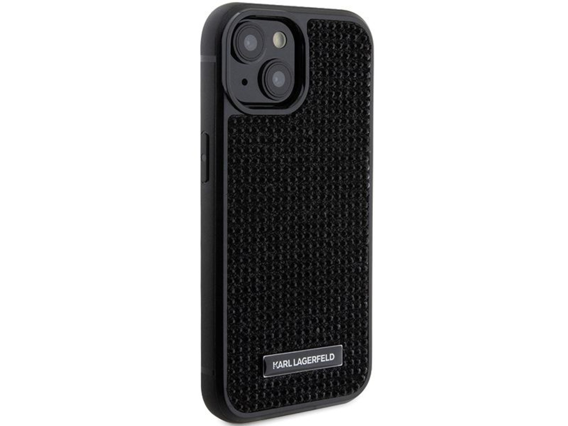 Karl Lagerfeld Rhinestone Logo Metal Plate case for iPhone 15 - black