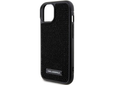 Karl Lagerfeld Rhinestone Logo Metal Plate case for iPhone 15 - black