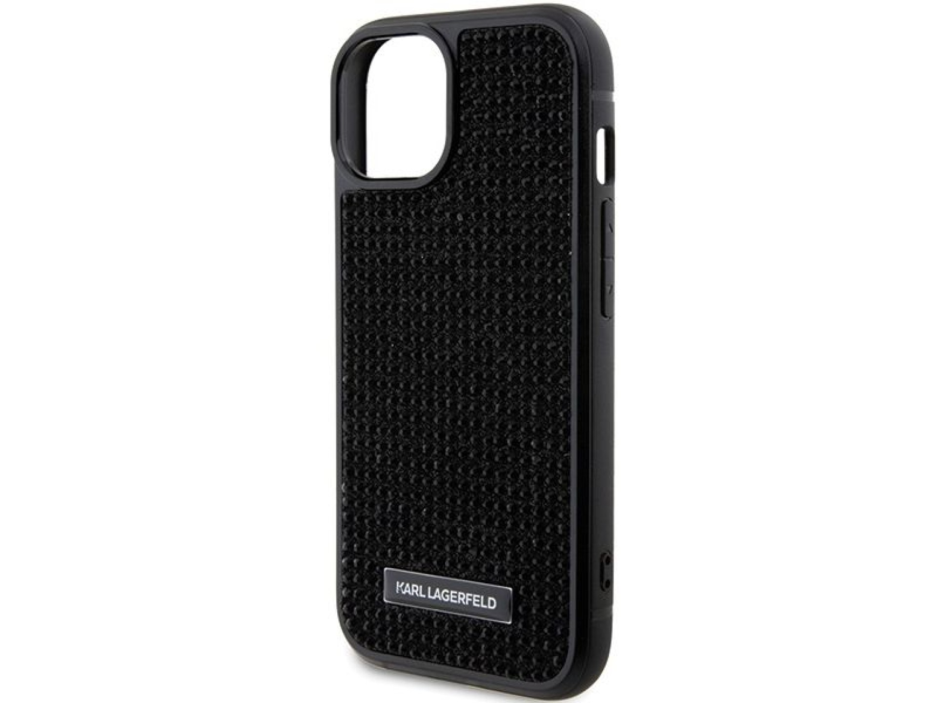 Karl Lagerfeld Rhinestone Logo Metal Plate case for iPhone 15 - black