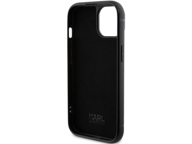 Karl Lagerfeld Rhinestone Logo Metal Plate case for iPhone 15 - black